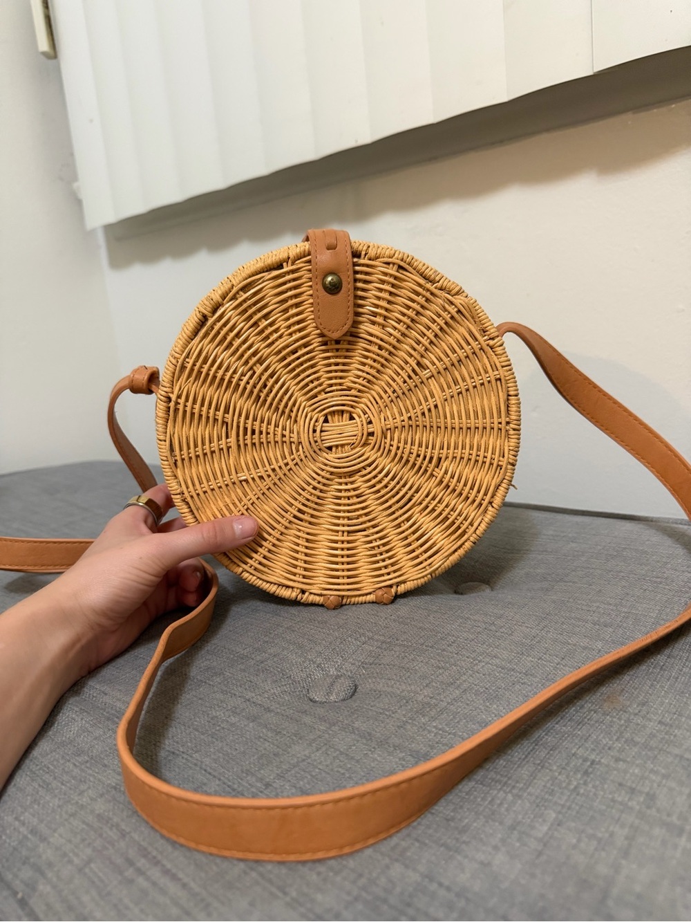Universal Thread Round Wicker Crossbody Bag in Tan